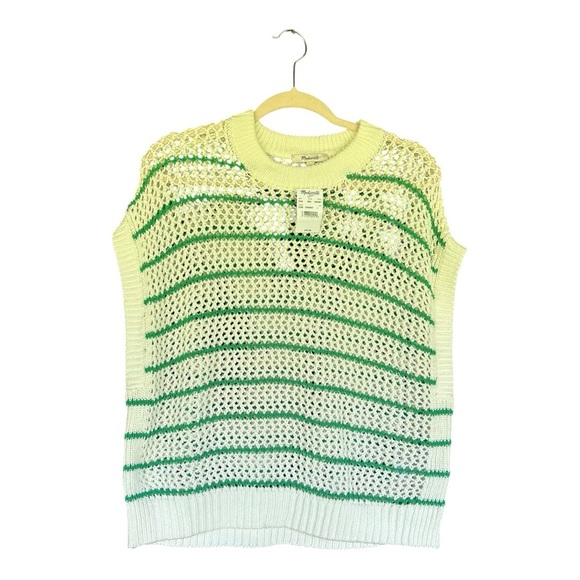 NWT Madewell Ivory and Green Striped Sweater Size Large - Picture 1 of 4